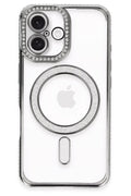 Apple iPhone 16 Plus Uyumlu Kılıf Joke Simli Magneticsafe Kılıf - Gri