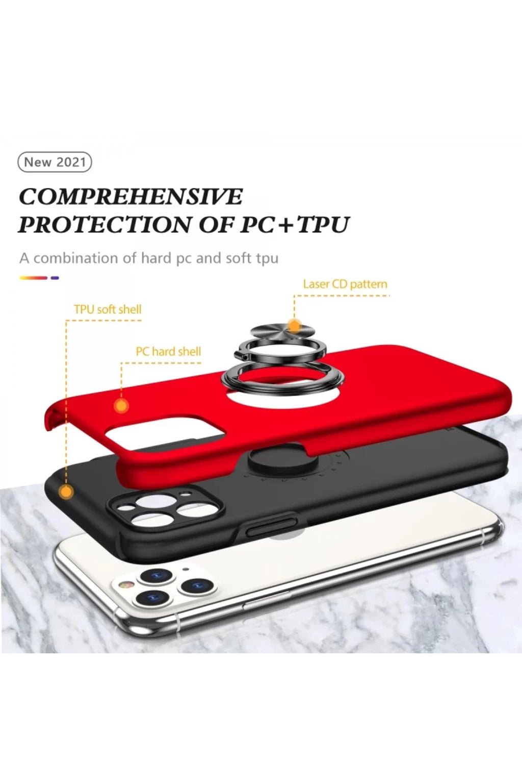 Apple iPhone 11 Pro Max Uyumlu Kılıf Elit Yüzüklü Kapak - Kırmızı