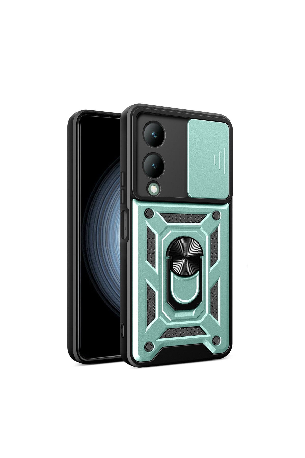 Vivo Y17S Uyumlu Kılıf Pars Lens Yüzüklü Silikon - Yeşil