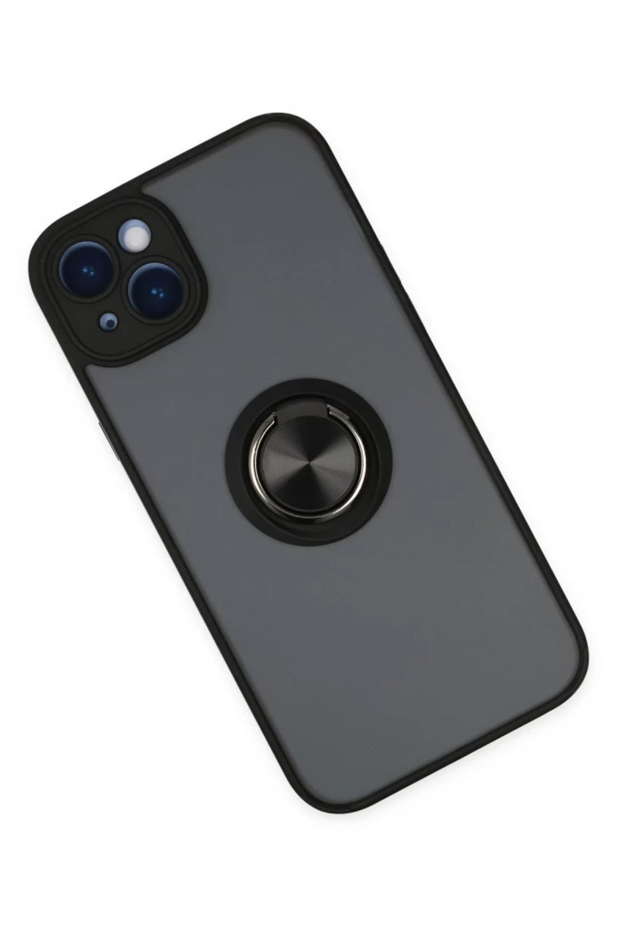 Apple iPhone 14 Uyumlu Kılıf Montreal Yüzüklü Silikon Kapak - Siyah
