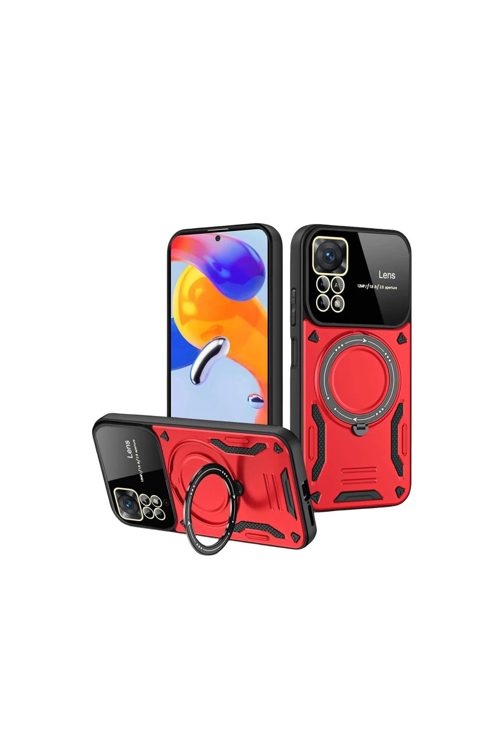 Realme 11 Pro Plus Uyumlu Joy Lens Standlı Kapak - Kırmızı
