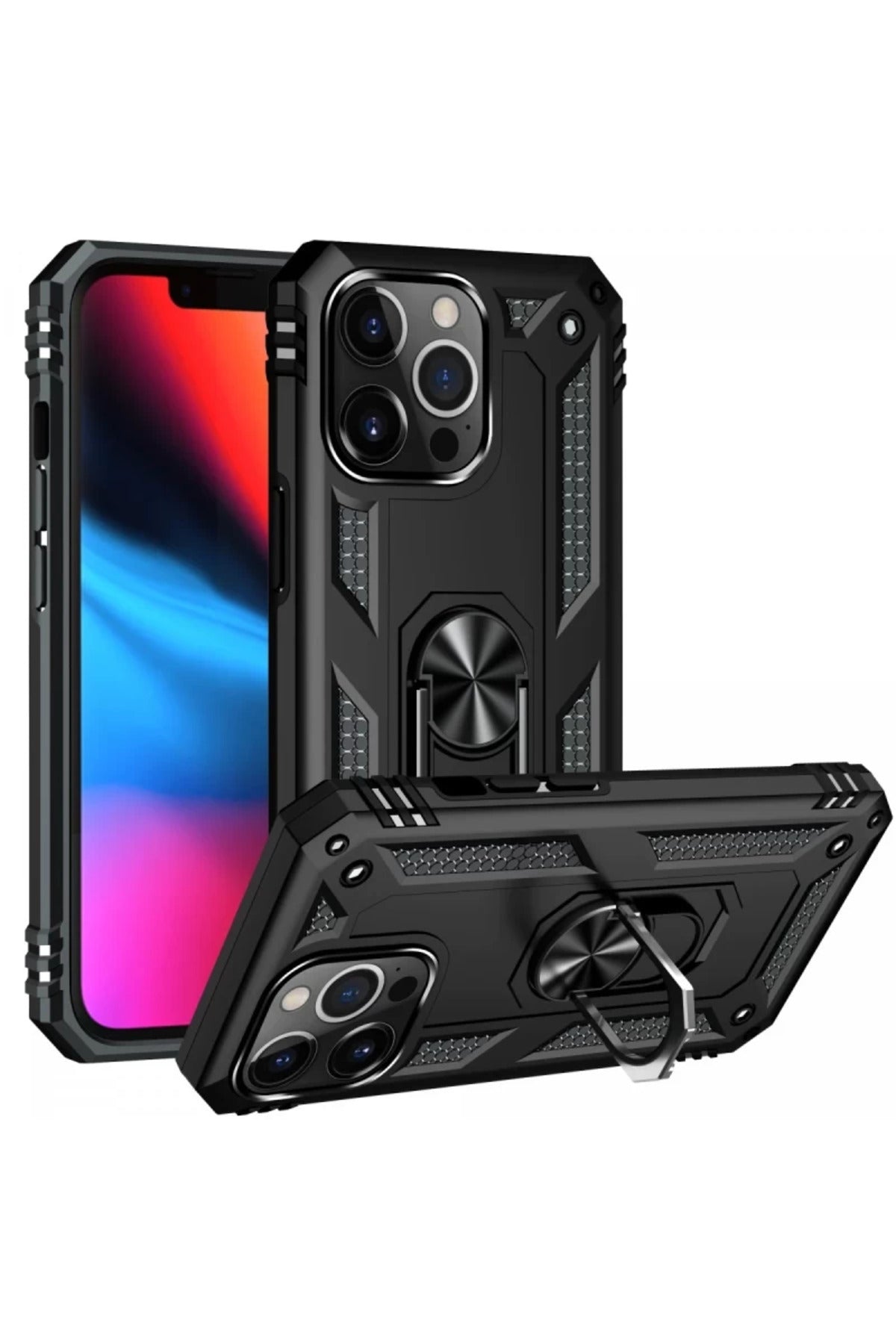 Apple iPhone 14 Pro Uyumlu Kılıf Sofya Yüzüklü Silikon Kapak - Siyah
