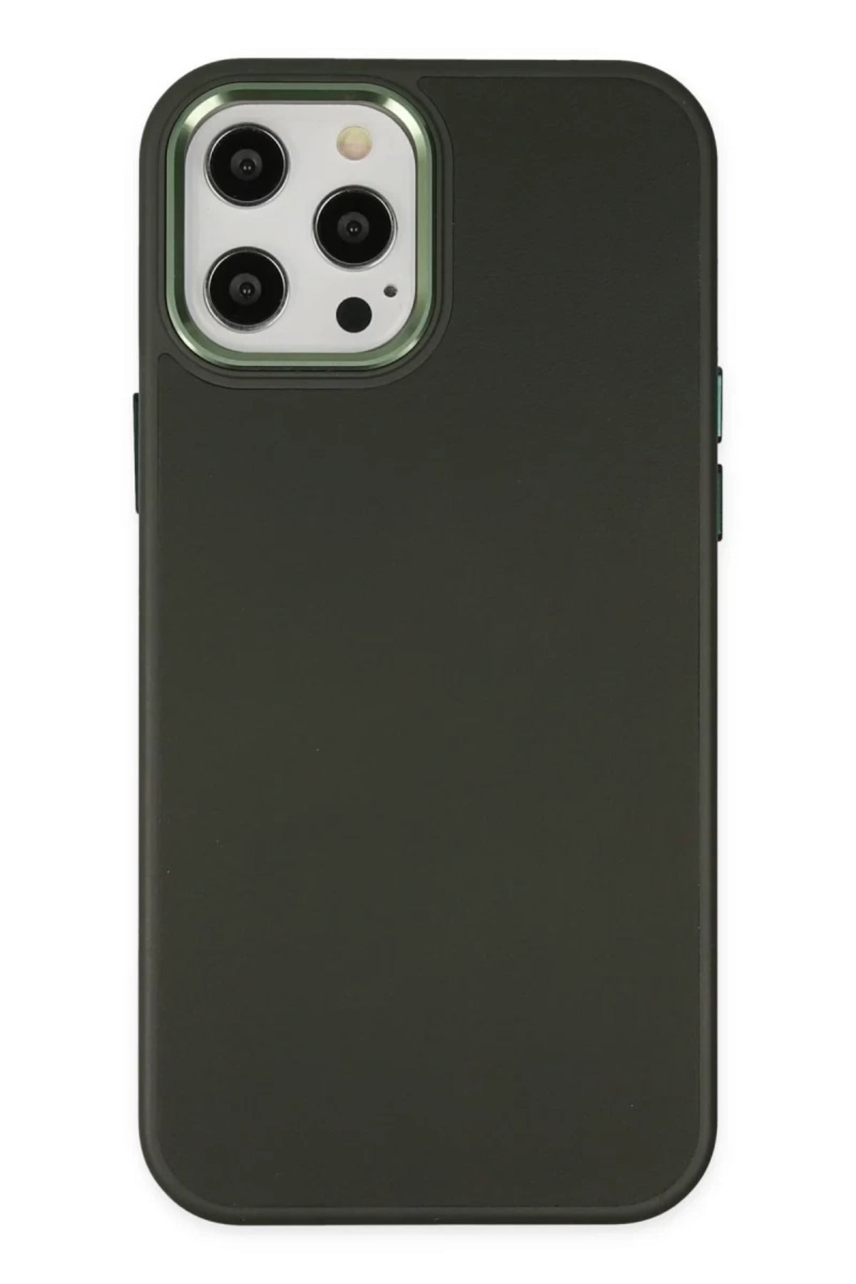 Apple iPhone 12 Pro Max Uyumlu Kılıf Asya Deri Silikon - Koyu Yeşil