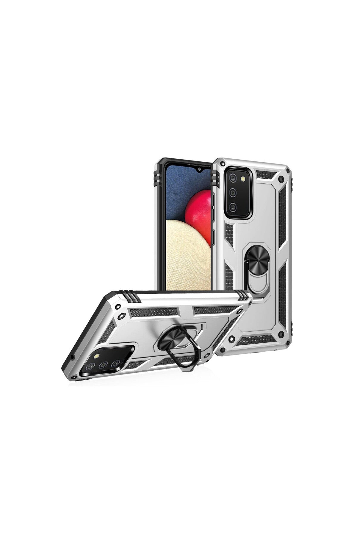 Samsung Galaxy A03S Uyumlu Kılıf Sofya Yüzüklü Silikon Kapak - Gümüş