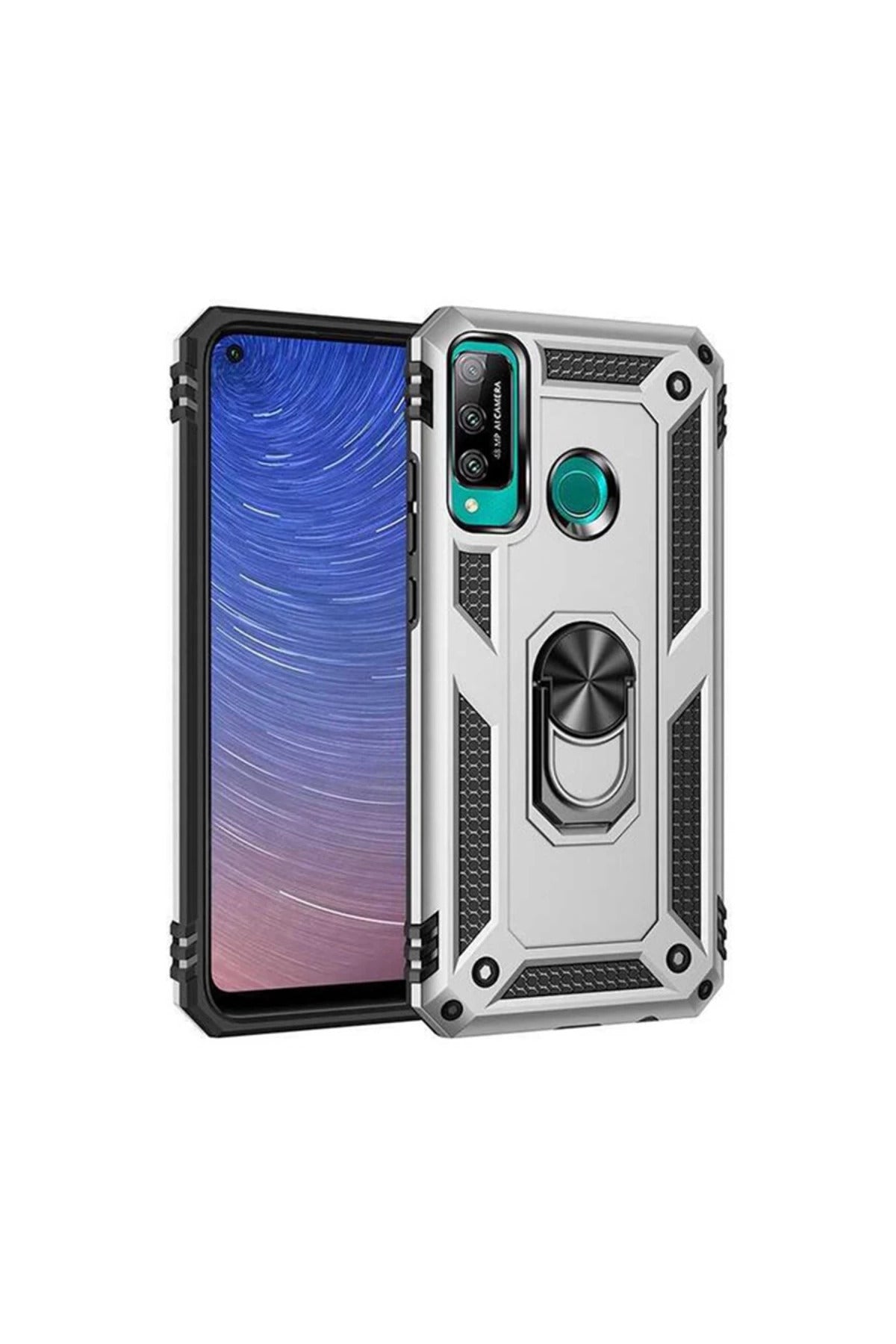 Huawei P40 Lite Uyumlu E Kılıf Sofya Yüzüklü Silikon Kapak - Gümüş