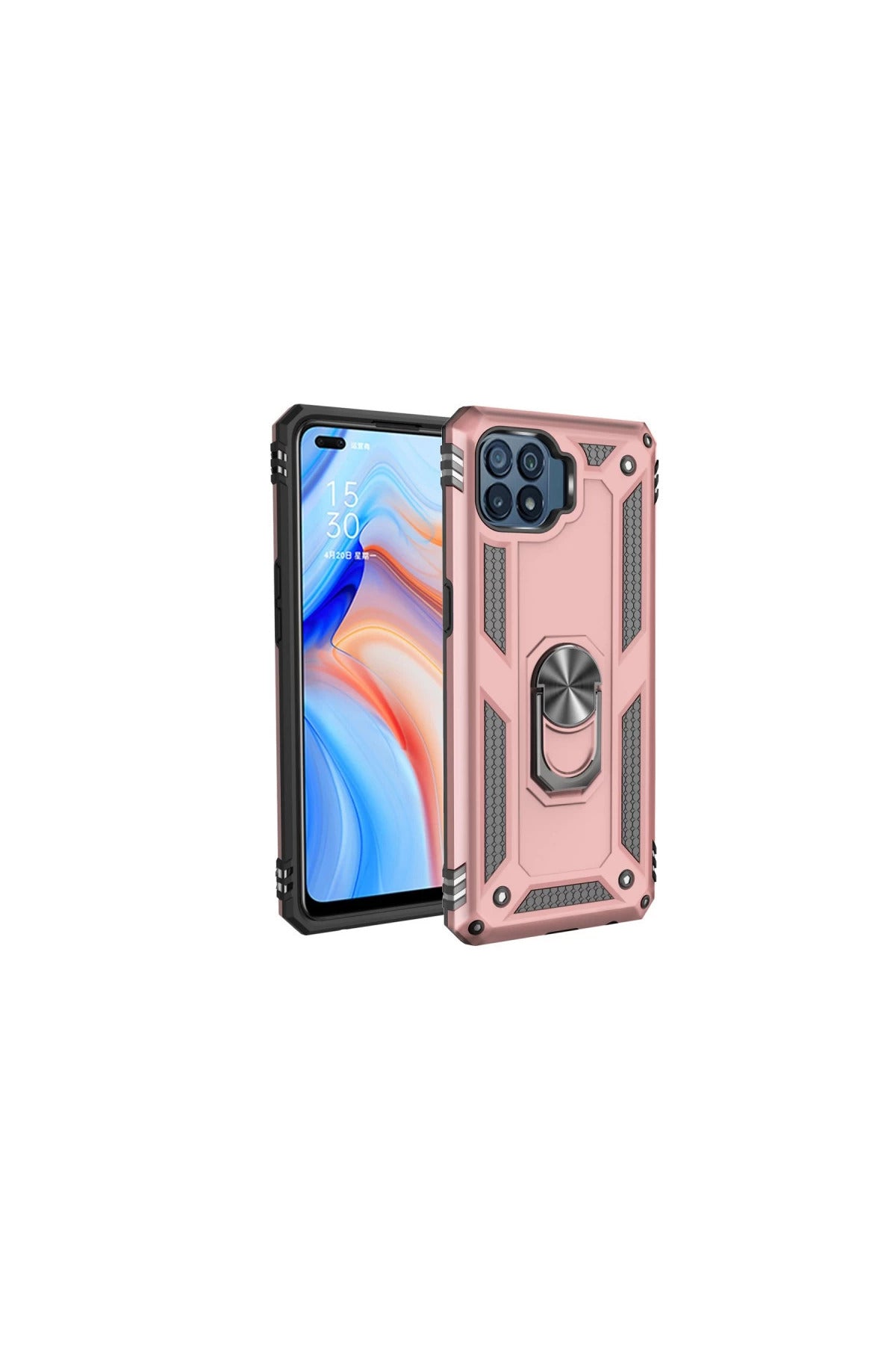 Oppo Reno 4 Lite Uyumlu Kılıf Sofya Yüzüklü Silikon Kapak - Rose