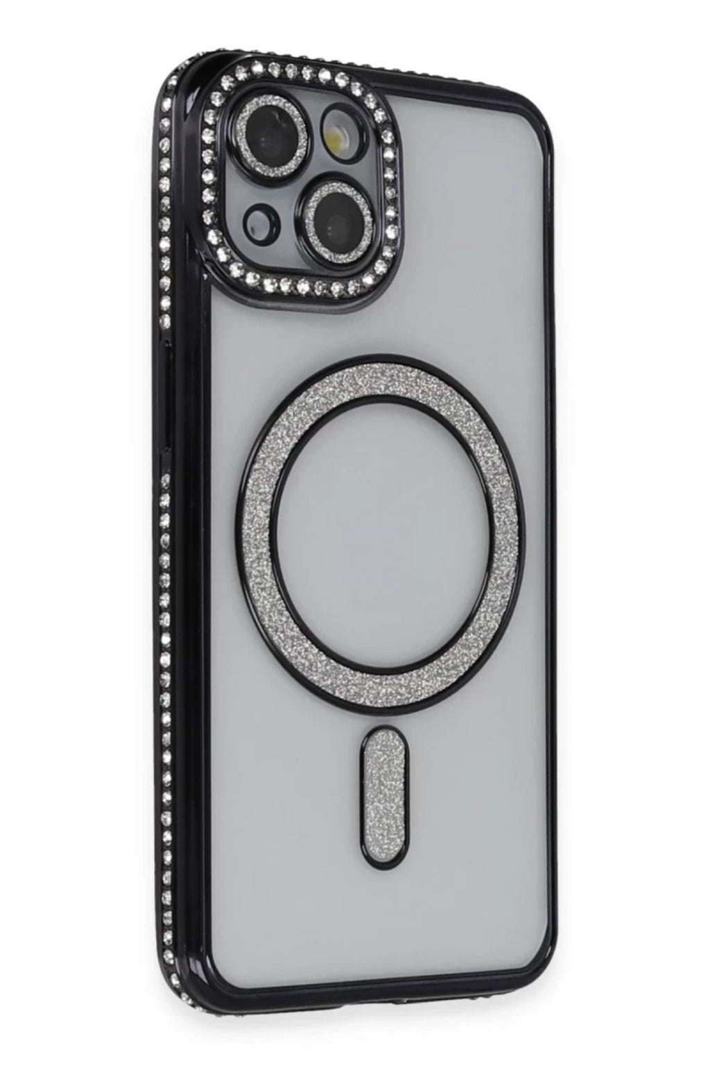 Apple iPhone 13 Uyumlu Kılıf Joke Simli Magneticsafe Kılıf - Siyah