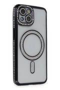 Apple iPhone 13 Uyumlu Kılıf Joke Simli Magneticsafe Kılıf - Siyah