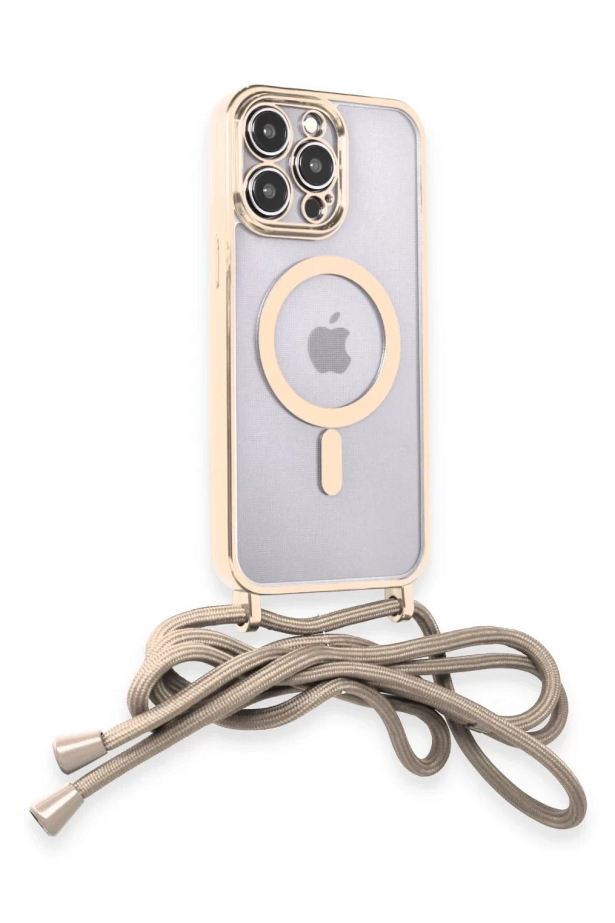 Apple iPhone 12 Pro Max Uyumlu Kılıf Divo Lazer Askılı Magsafe Kapak - Gold