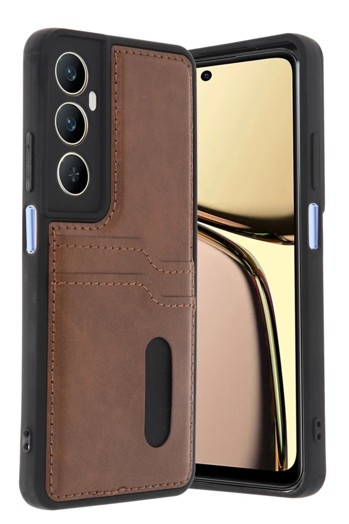 Realme C65 Uyumlu Sara Kartvizitli Deri Kılıf - Taba