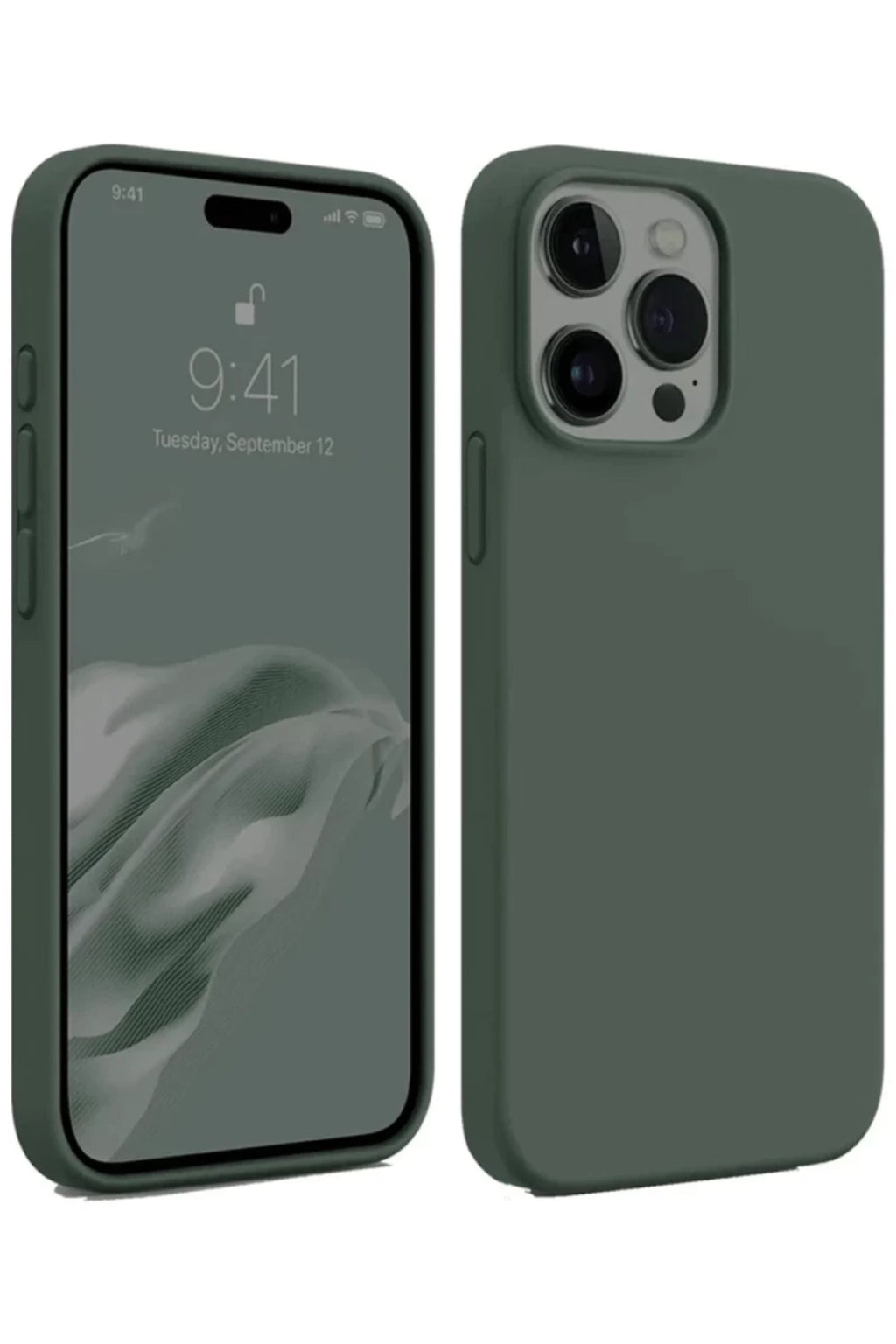 Apple iPhone 15 Pro Max Uyumlu Kılıf First Silikon - Koyu Yeşil