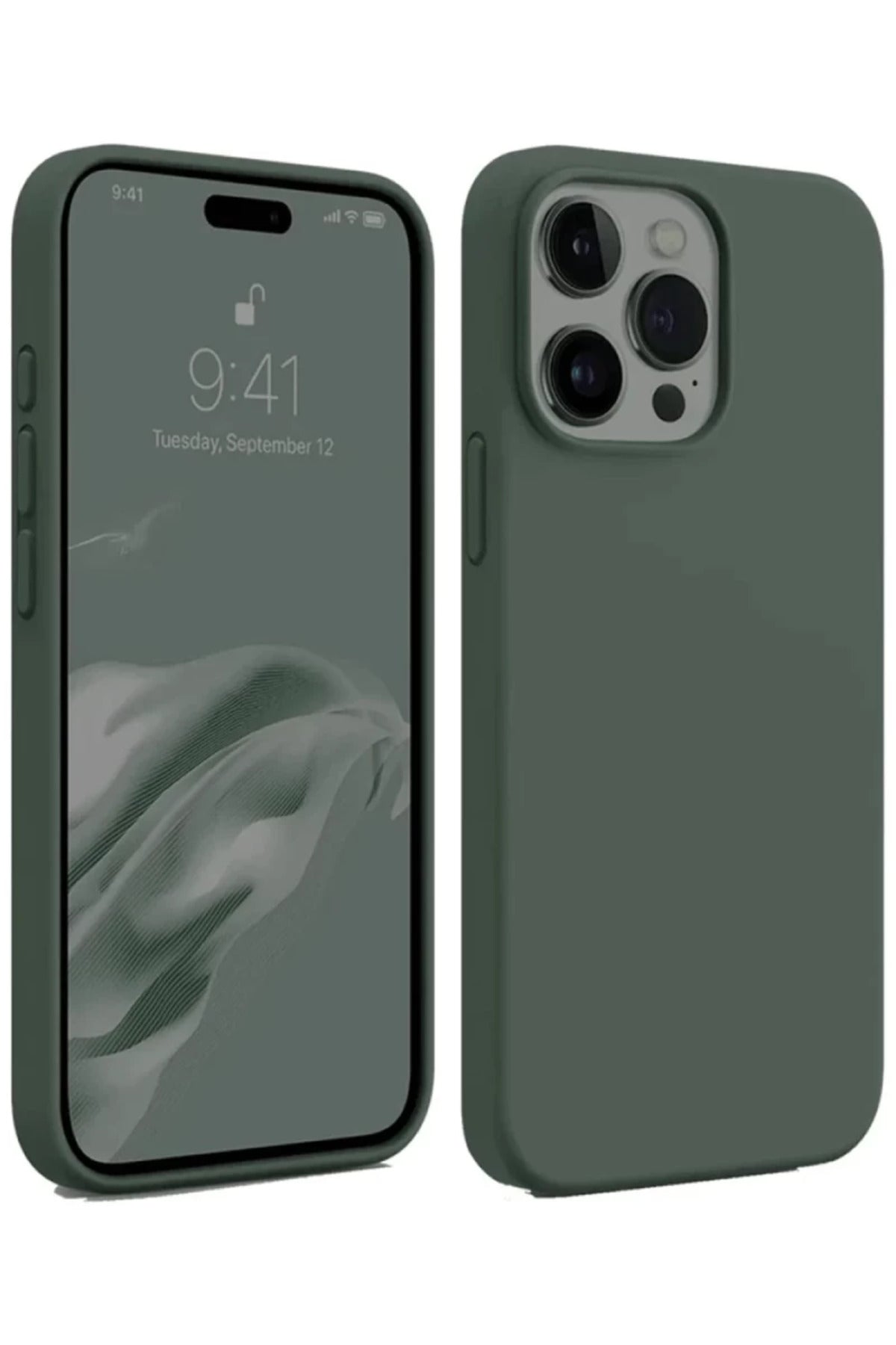 Apple iPhone 15 Pro Max Uyumlu Kılıf First Silikon - Koyu Yeşil