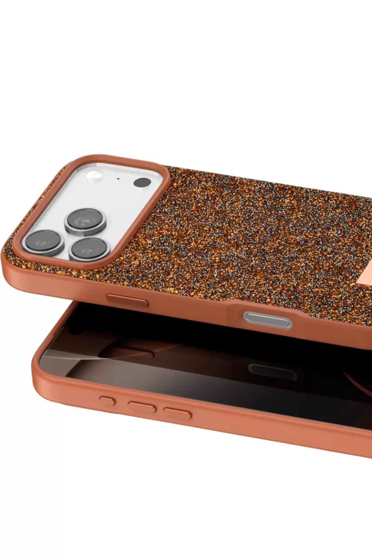 Onegif Apple iPhone 17 Pro Uyumlu Bright Simli Kapak - Turuncu