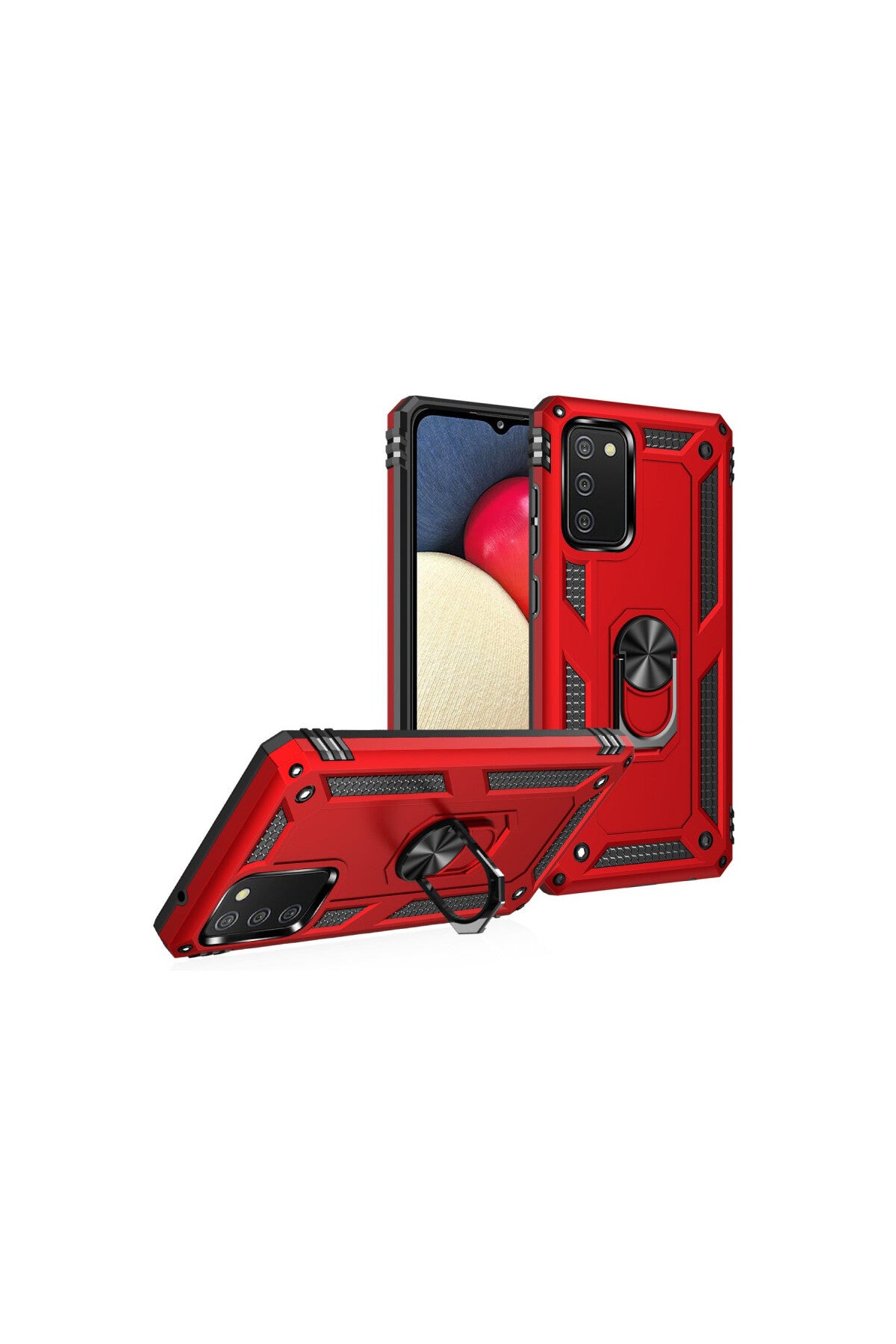 Samsung Galaxy A03S Uyumlu Kılıf Sofya Yüzüklü Silikon Kapak - Kırmızı