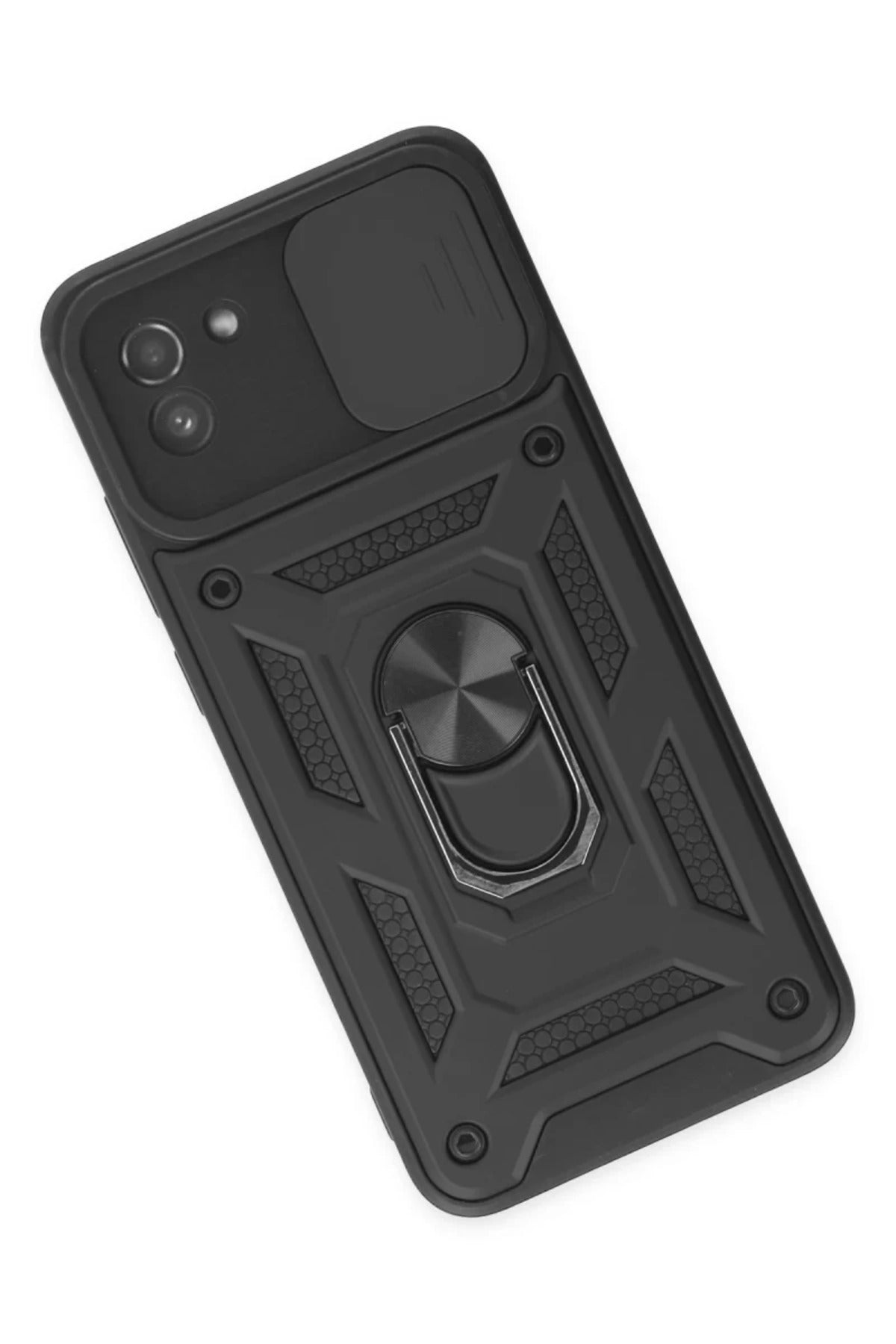 Samsung Galaxy A03 Uyumlu Kılıf Pars Lens Yüzüklü Silikon - Siyah