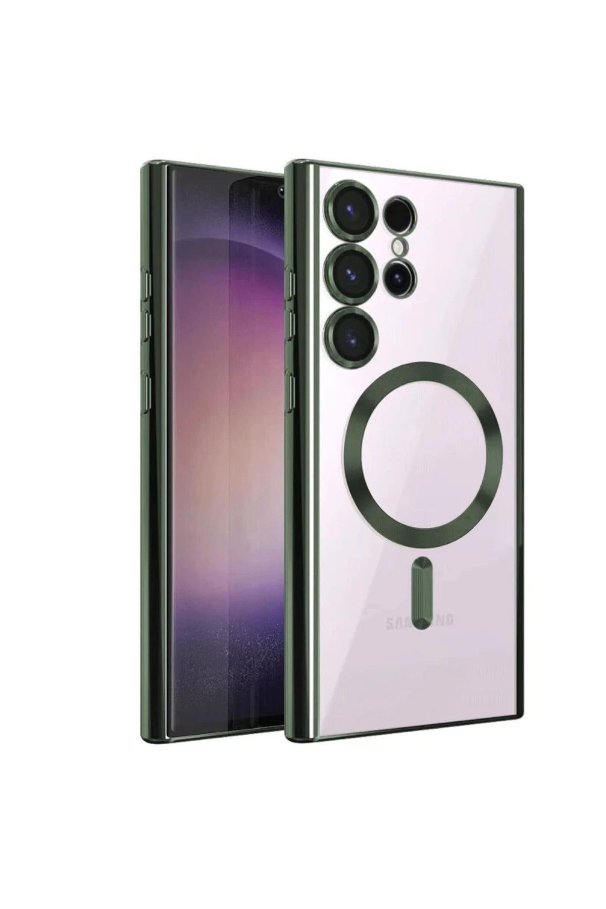 Samsung Galaxy S22 Ultra Uyumlu Kılıf Kross Magneticsafe Kapak - Koyu Yeşil