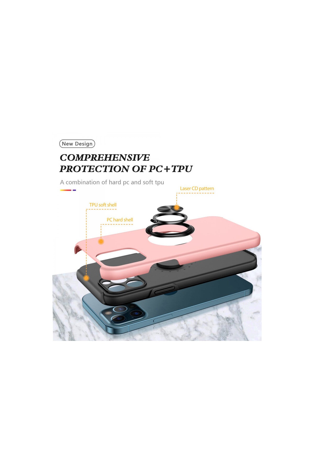 Apple iPhone 12 Pro Max Uyumlu Kılıf Elit Yüzüklü Kapak - Pembe