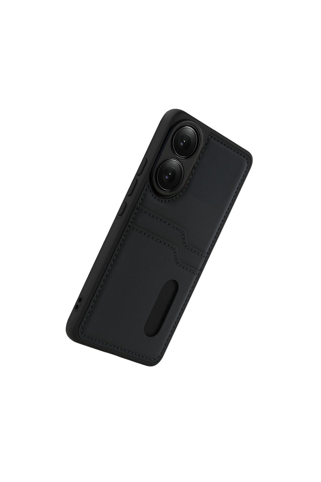 Oppo A38 Uyumlu Sara Kartvizitli Deri Kılıf - Siyah