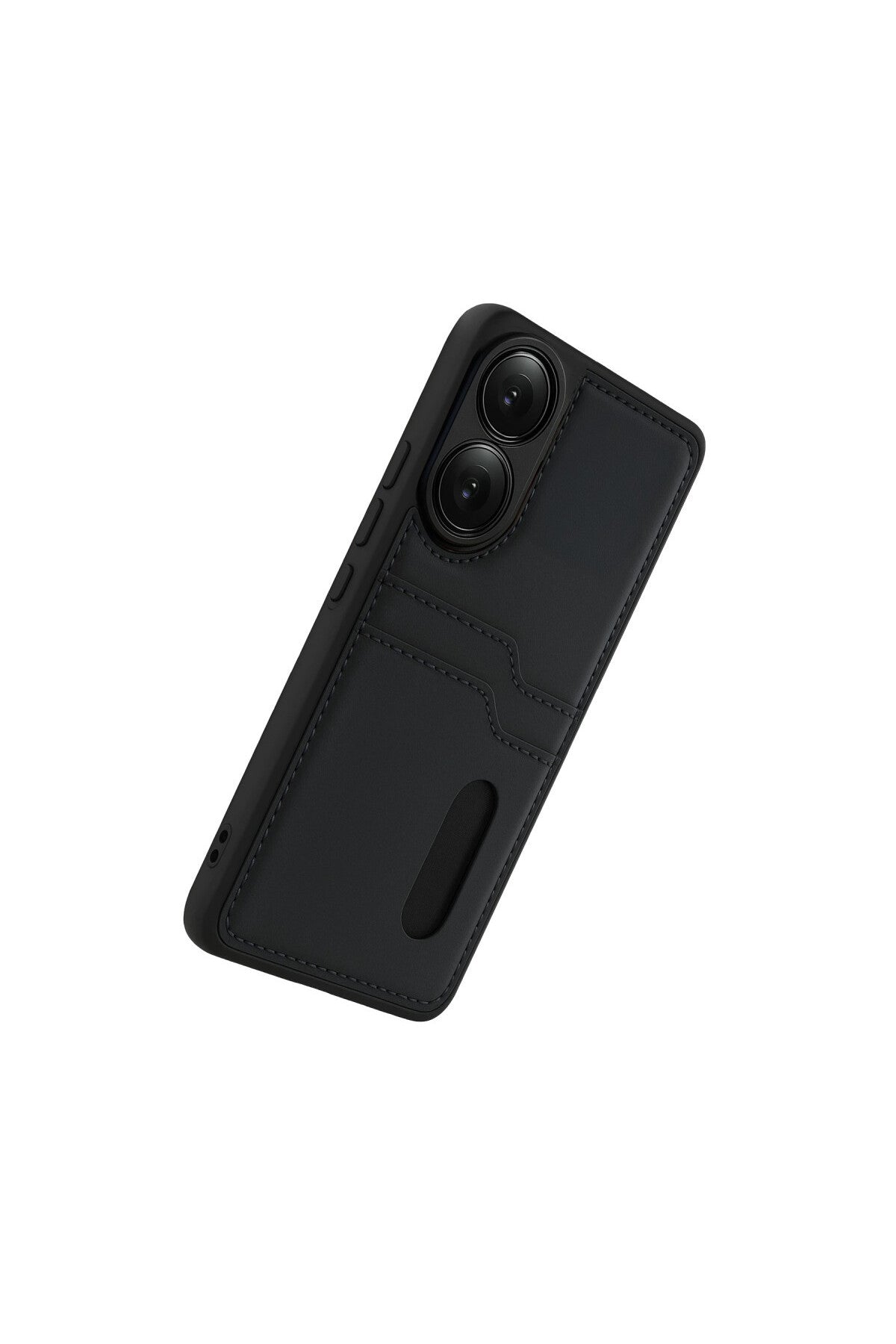 Oppo A38 Uyumlu Sara Kartvizitli Deri Kılıf - Siyah
