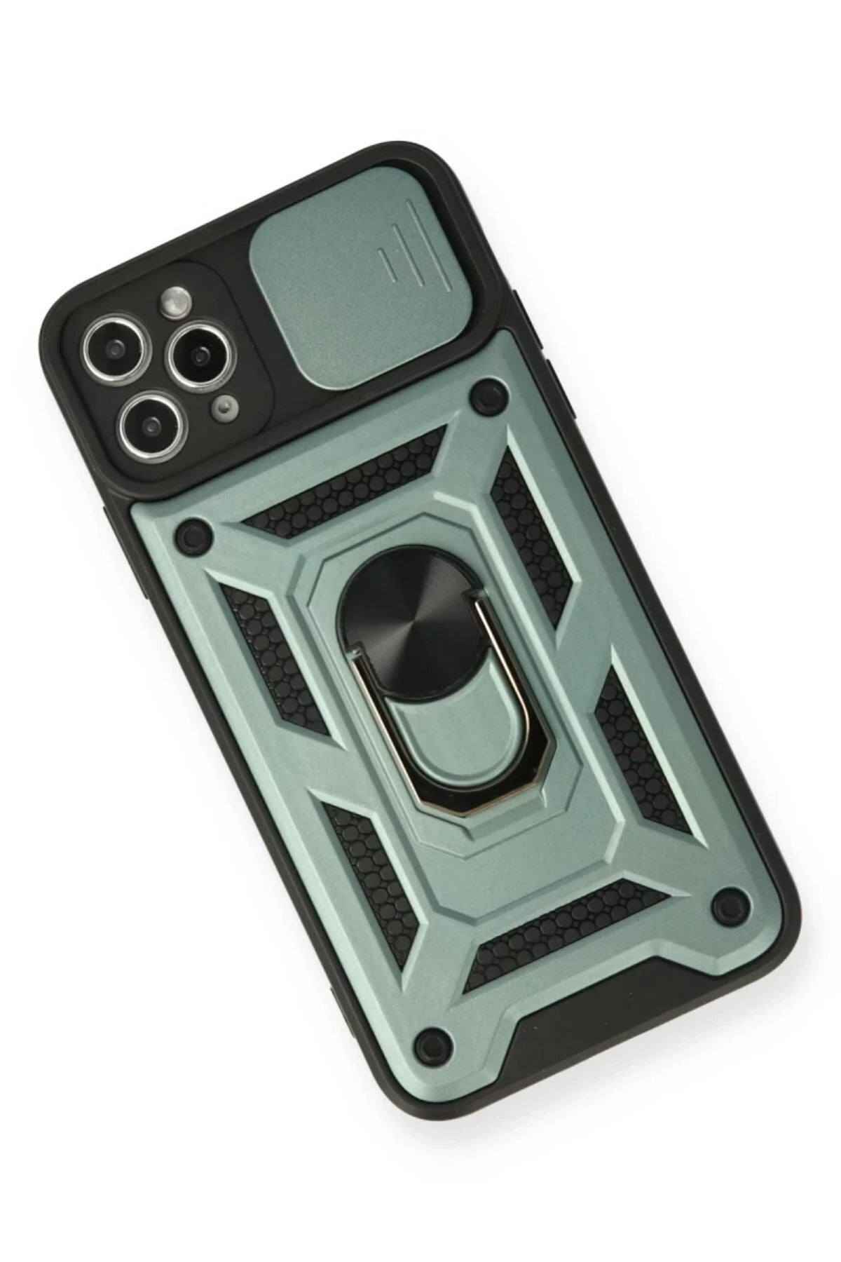 Apple iPhone 11 Pro Uyumlu Kılıf Pars Lens Yüzüklü Silikon - Yeşil