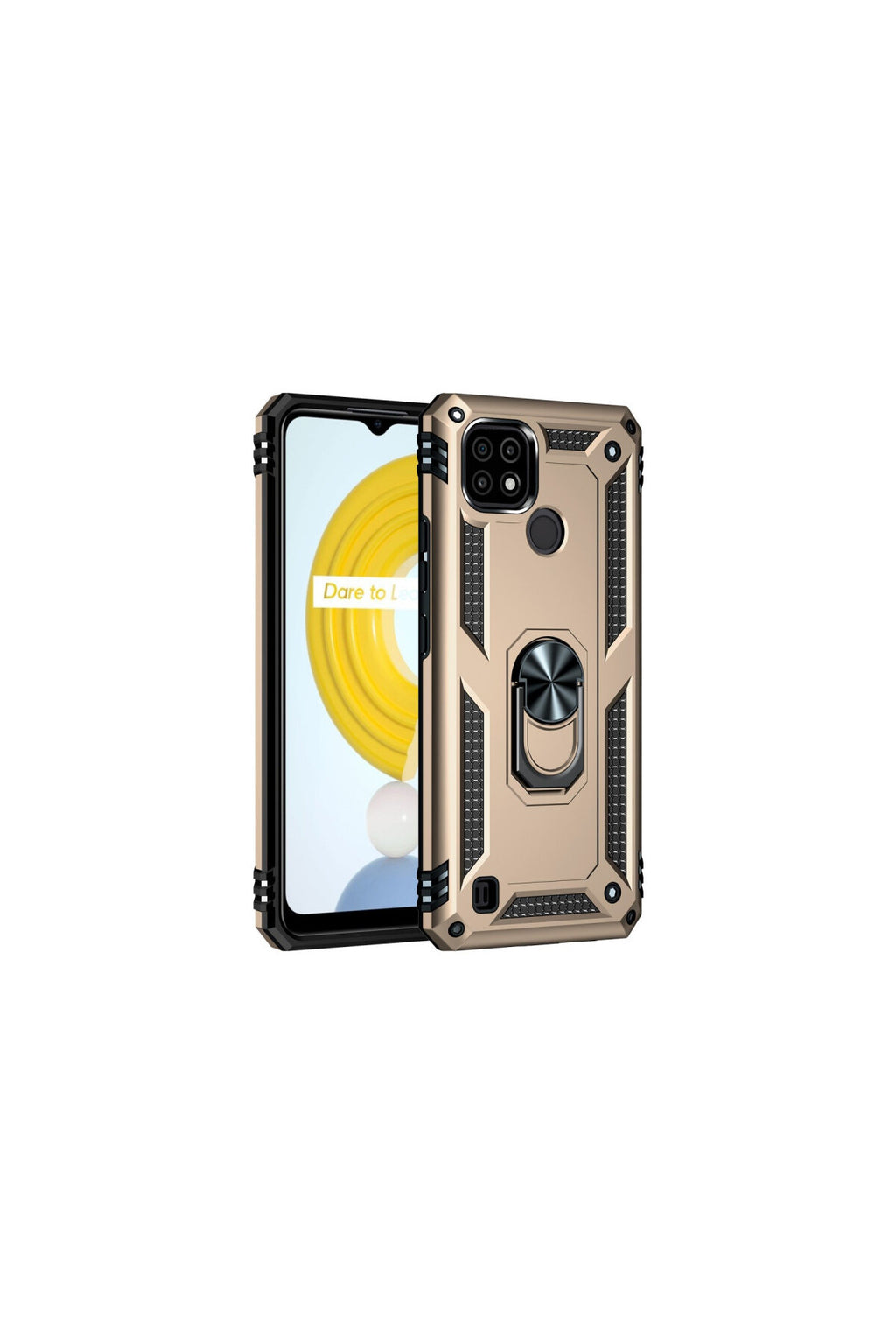 Realme C21 Uyumlu Kılıf Sofya Yüzüklü Silikon Kapak - Gold