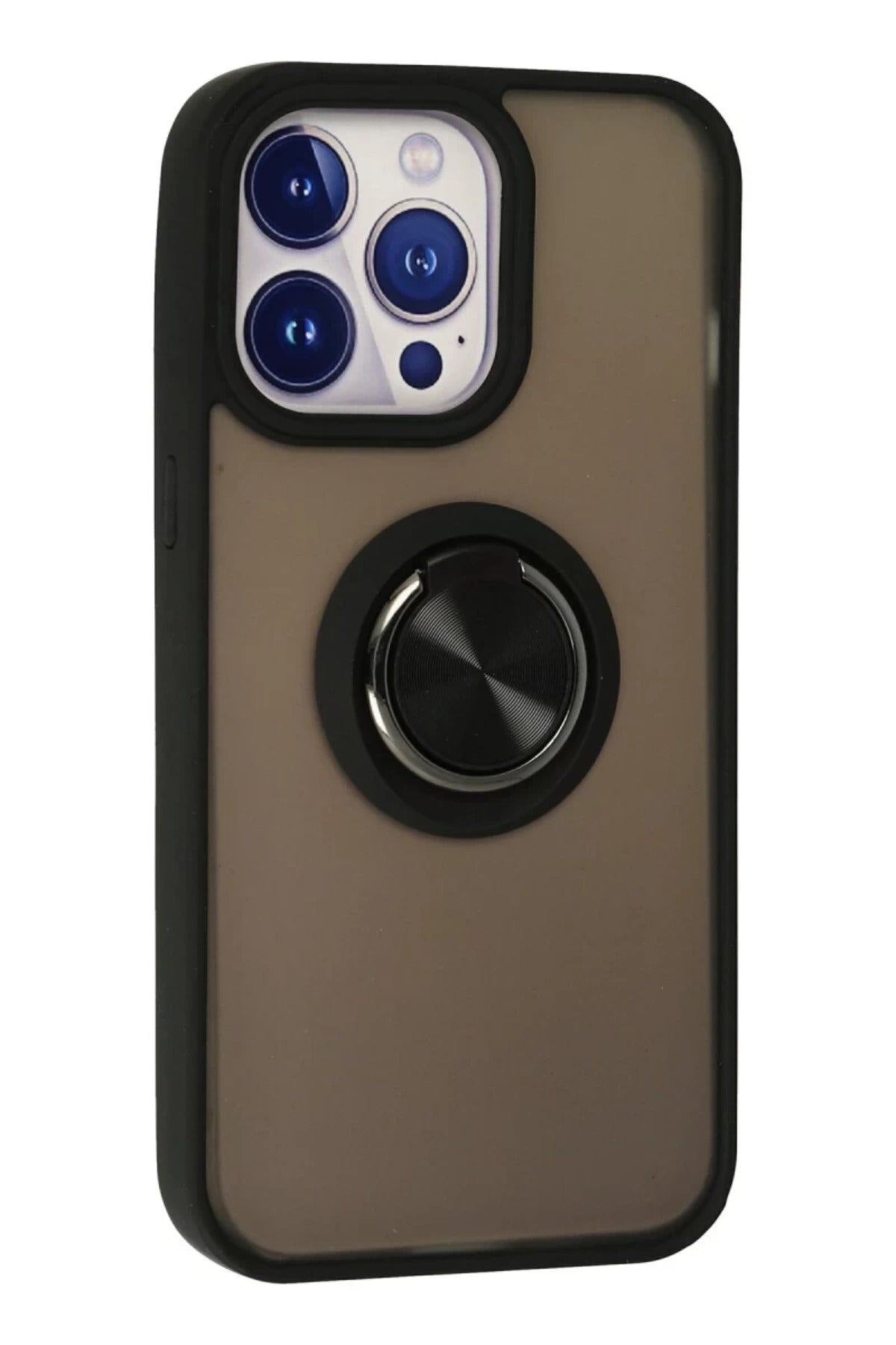 Apple iPhone 13 Pro Uyumlu Kılıf Montreal Yüzüklü Silikon Kapak - Siyah