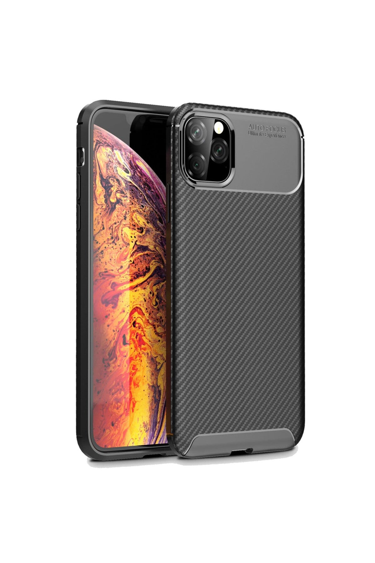 Apple iPhone 11 Pro Max Uyumlu Kılıf Auto Focus Karbon Kapak - Siyah