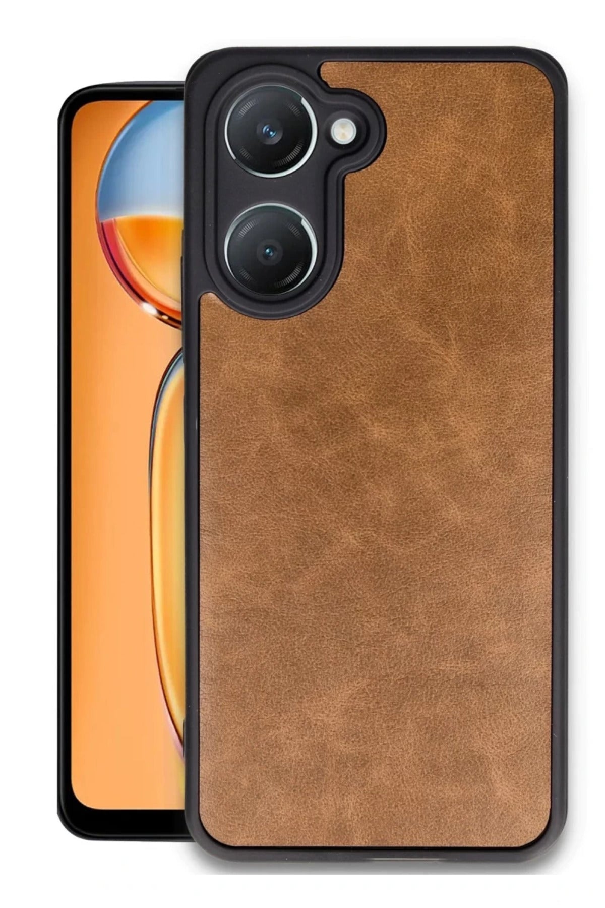 Vivo Y18 Uyumlu Kılıf Aras Deri Kapak - Taba