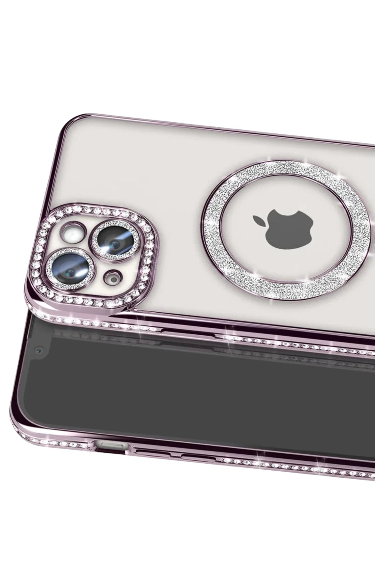 Apple iPhone 14 Uyumlu Kılıf Joke Simli Magneticsafe Kılıf - Pembe