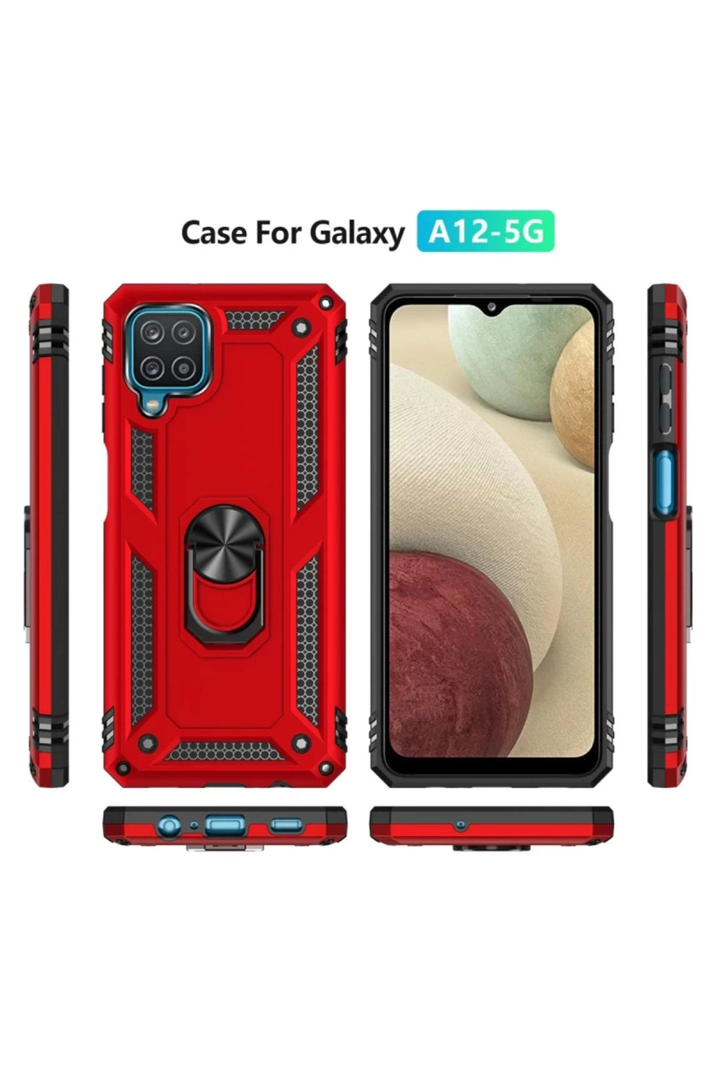 Samsung Galaxy A22 Uyumlu Kılıf Sofya Yüzüklü Silikon Kapak - Kırmızı