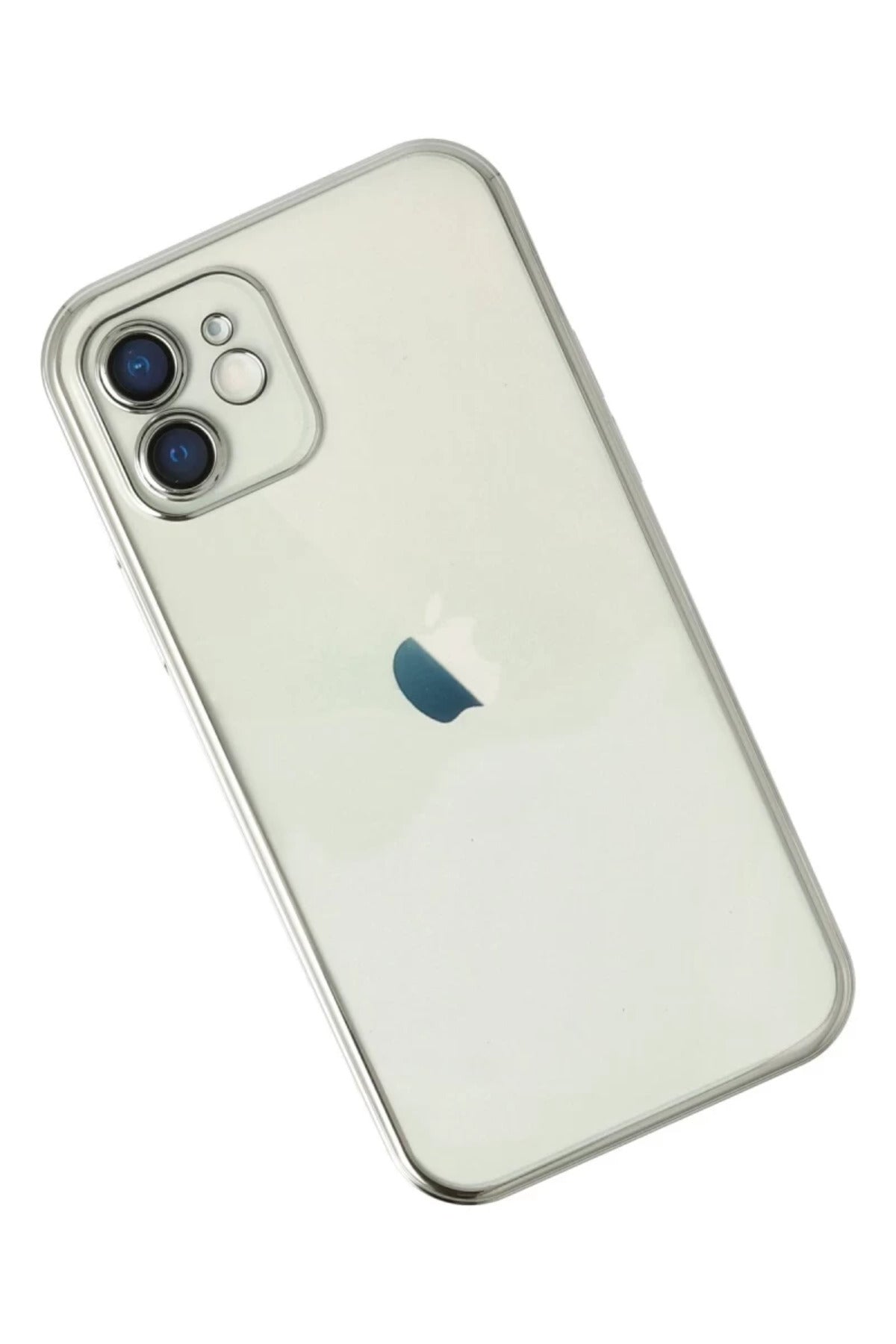 Apple iPhone 12 Uyumlu Kılıf Lensli Silikon - Gümüş