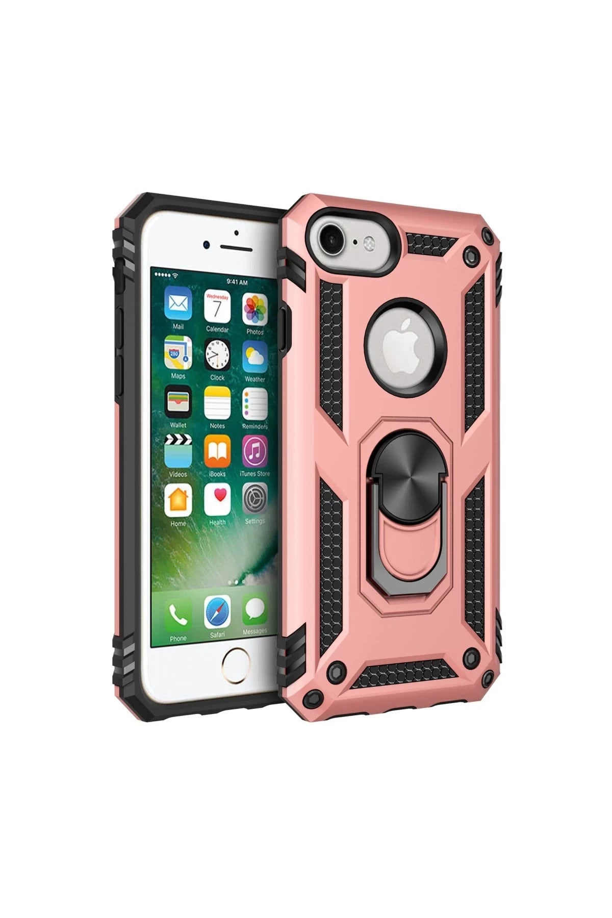 Apple iPhone 7 Uyumlu Kılıf Sofya Yüzüklü Silikon Kapak - Rose
