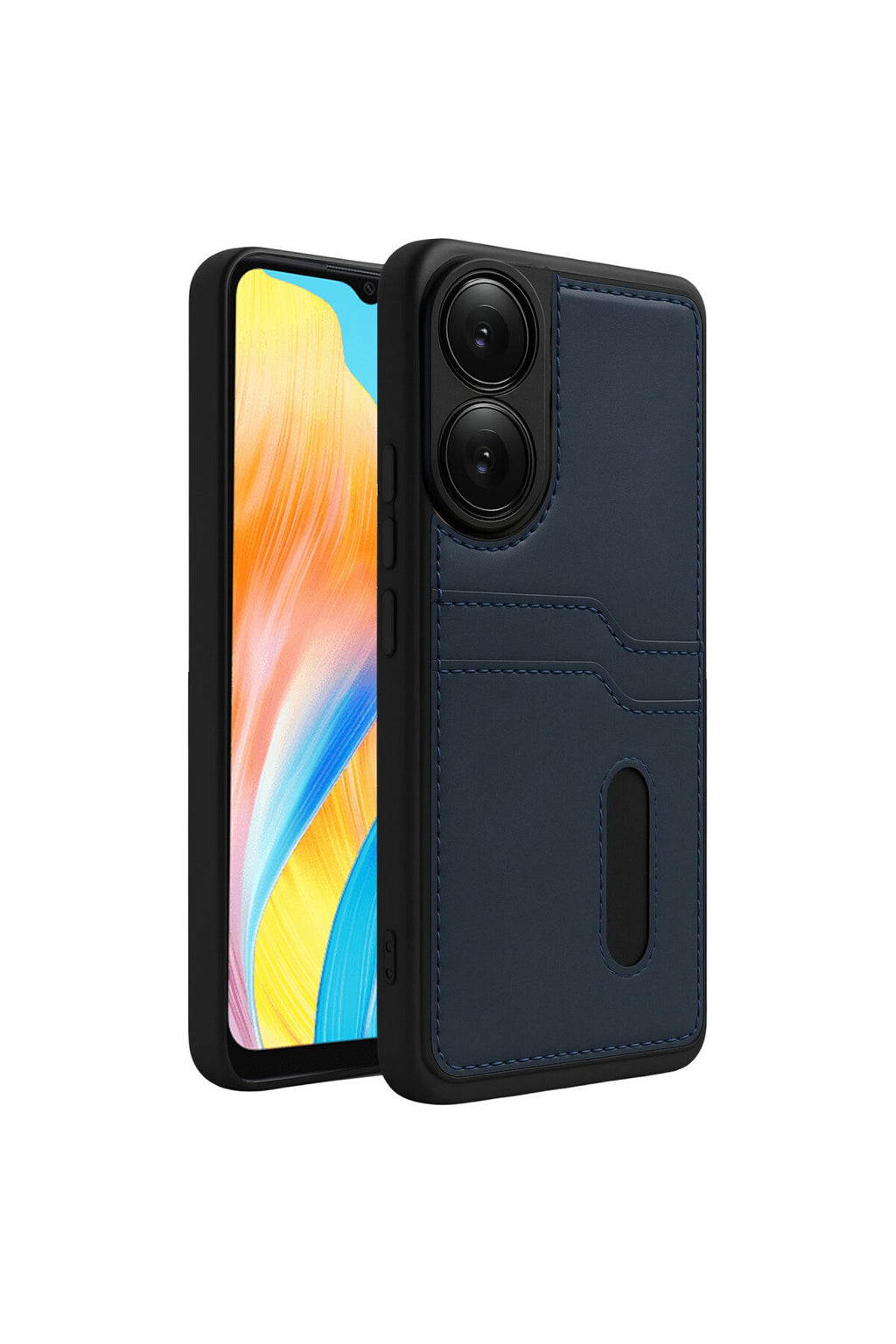 Oppo A38 Uyumlu Sara Kartvizitli Deri Kılıf - Lacivert