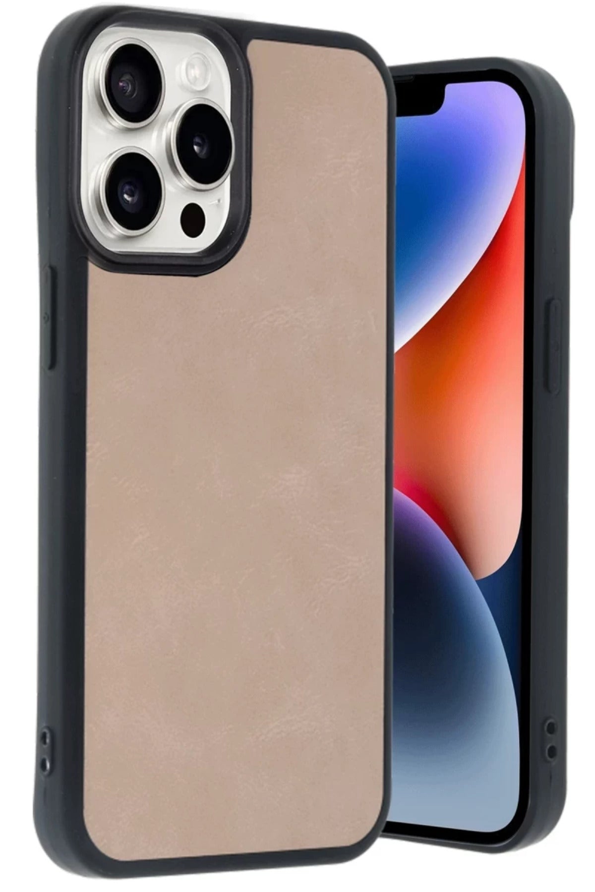 Apple iPhone 14 Pro Max Uyumlu Kılıf Aras Deri Kapak - Pudra