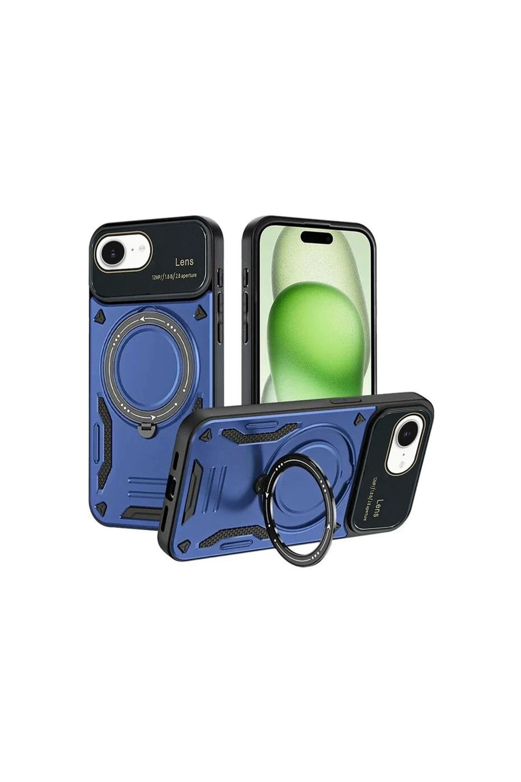 Apple iPhone 16E Uyumlu Kılıf Joy Lens Standlı Kapak - Lacivert