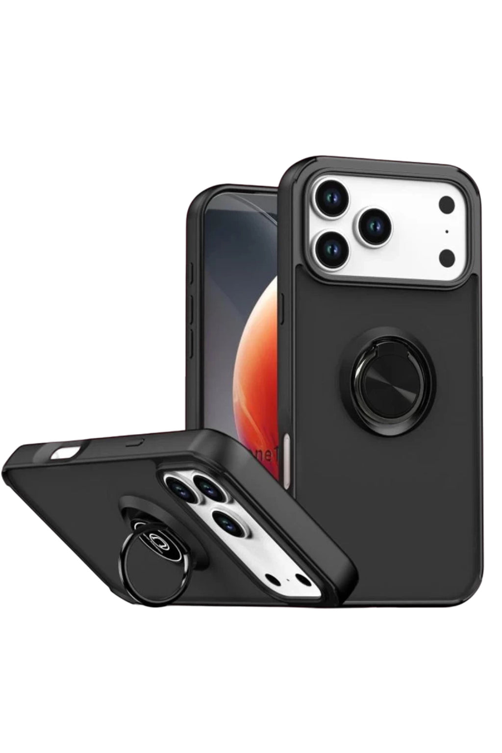 Apple iPhone 17 Pro Max Uyumlu Montreal Yüzüklü Silikon Kapak - Siyah