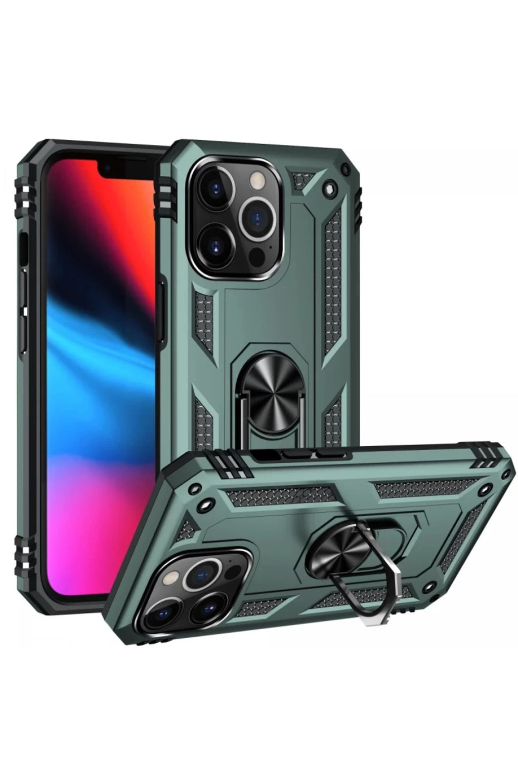 Apple iPhone 14 Pro Uyumlu Kılıf Sofya Yüzüklü Silikon Kapak - Yeşil