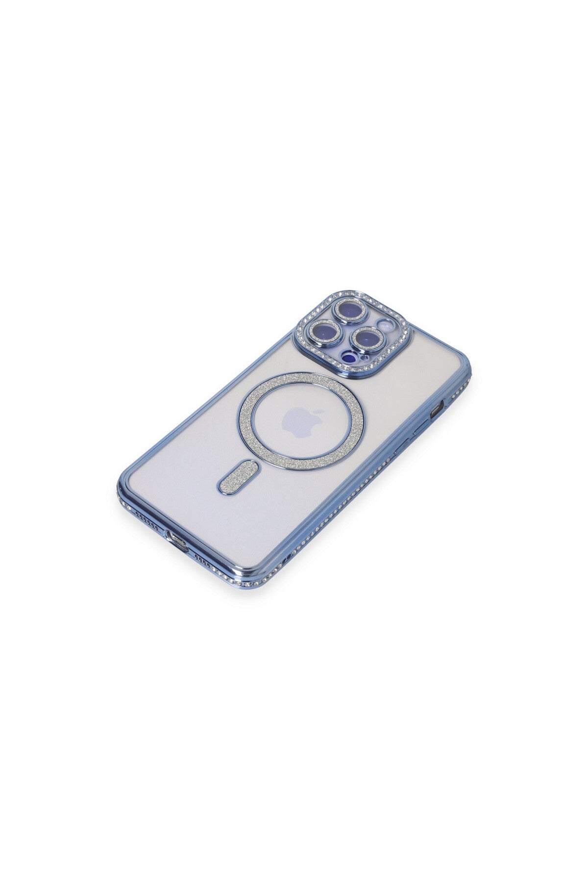 Apple iPhone 15 Pro Max Uyumlu Kılıf Joke Simli Magneticsafe Kılıf - Mavi