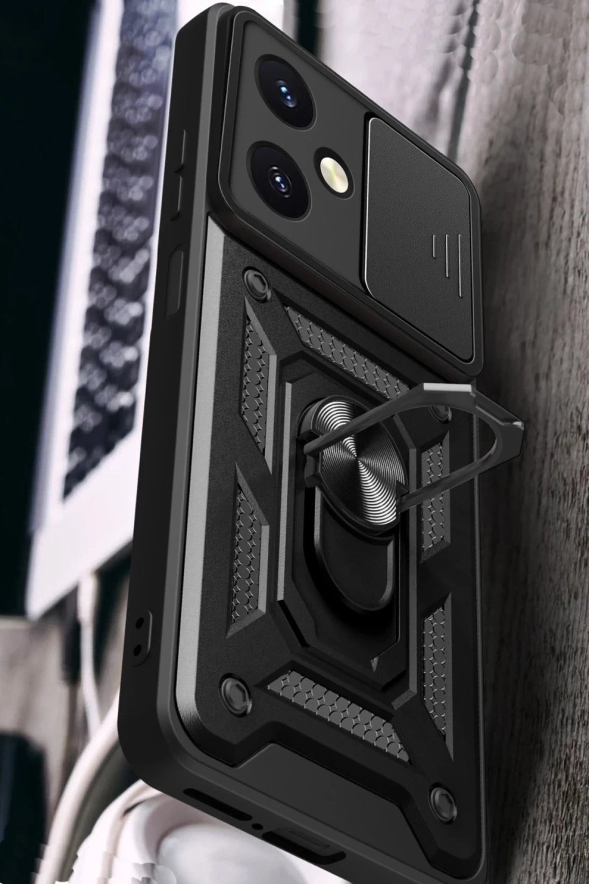 Vivo Y27 Uyumlu Kılıf Pars Lens Yüzüklü Silikon - Siyah