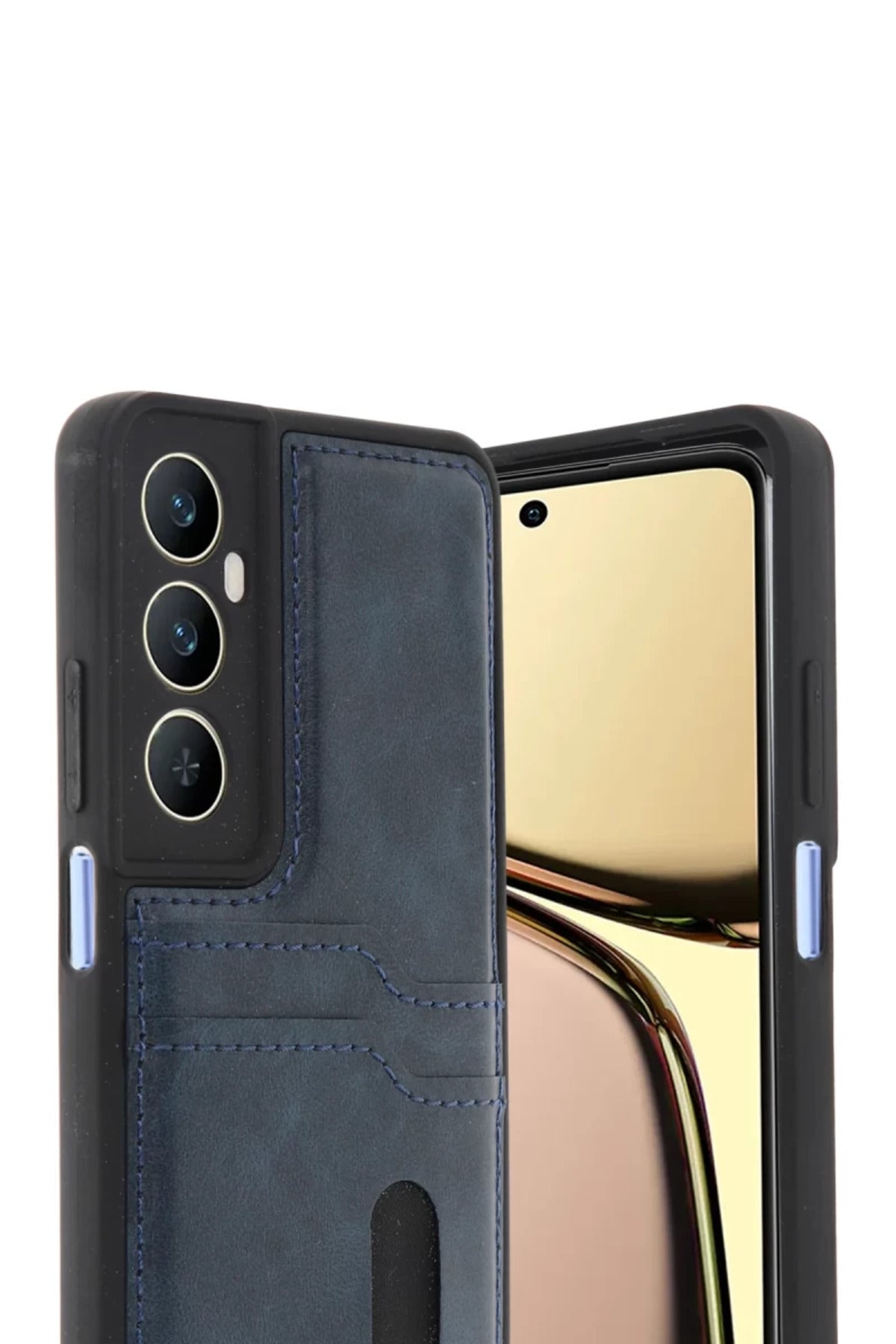 Realme C65 Uyumlu Sara Kartvizitli Deri Kılıf - Lacivert