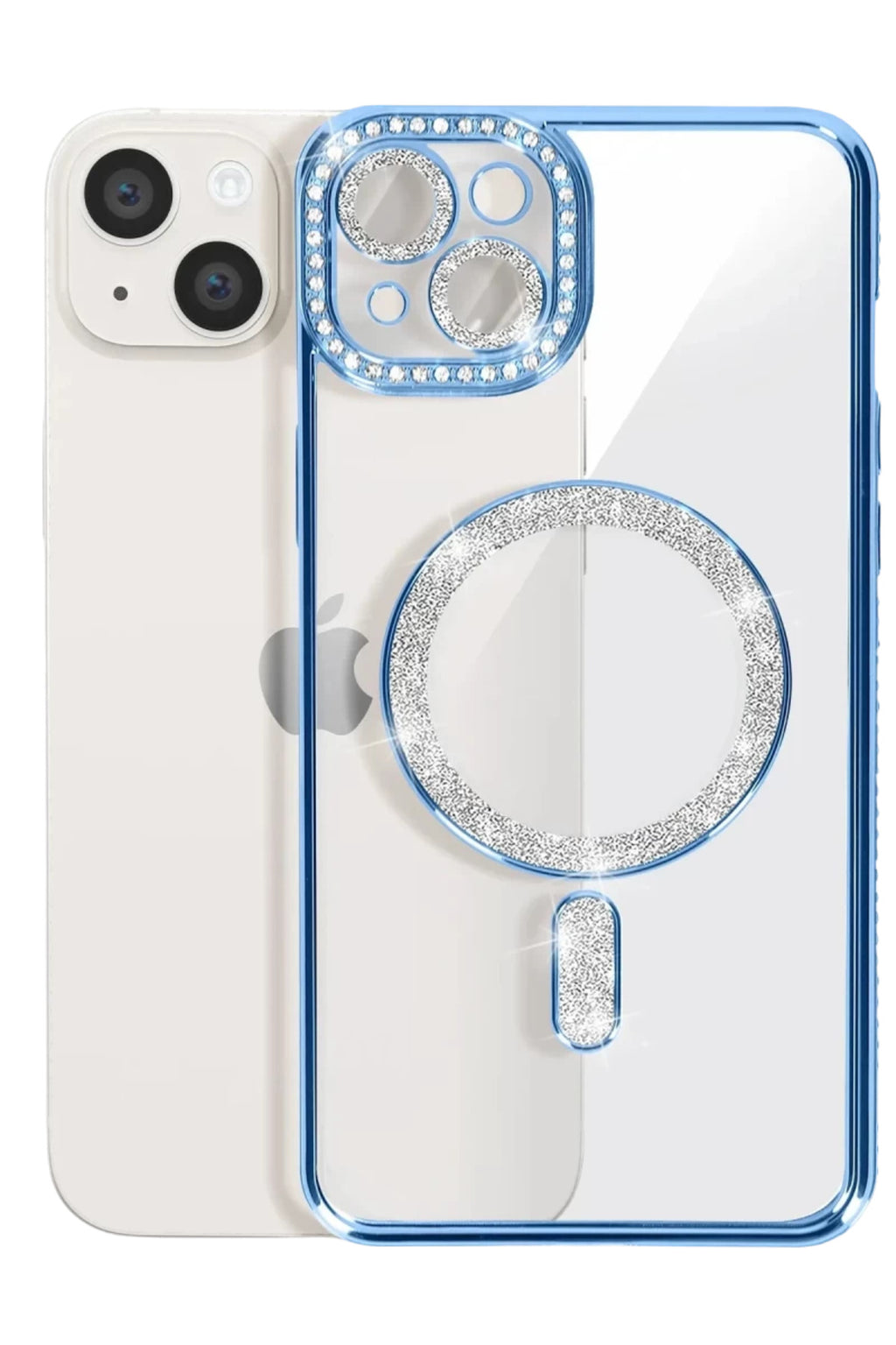 Apple iPhone 15 Uyumlu Kılıf Joke Simli Magneticsafe Kılıf - Mavi