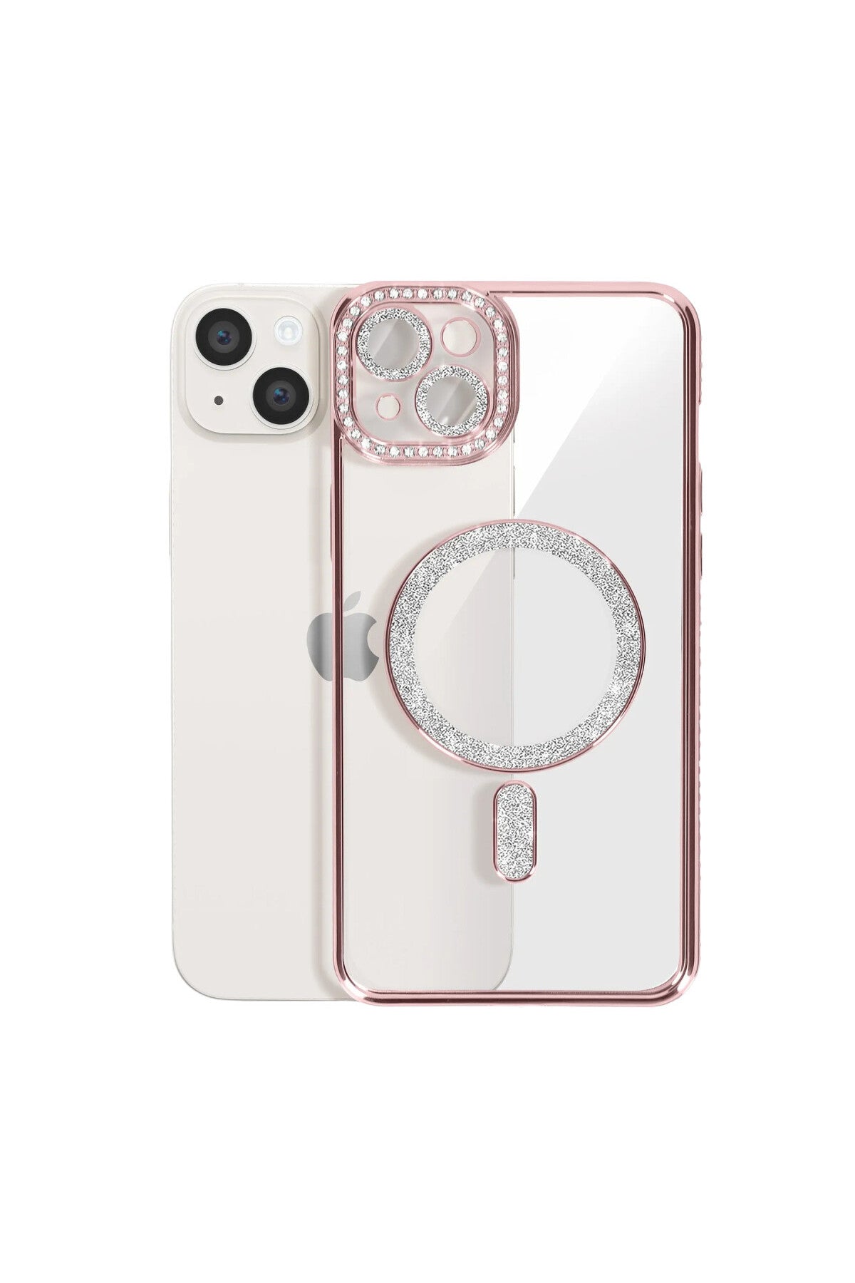 Apple iPhone 15 Uyumlu Kılıf Joke Simli Magneticsafe Kılıf - Pembe
