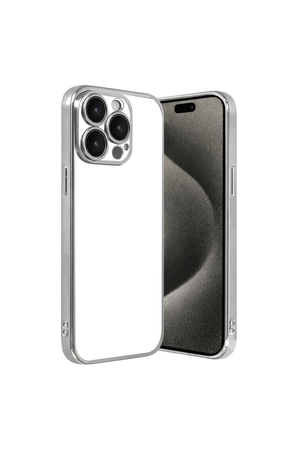 Apple iPhone 15 Pro Max Uyumlu Lensli Silikon - Gümüş