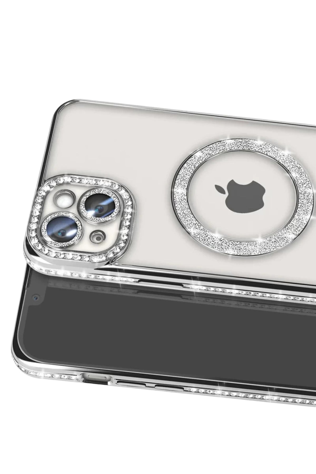 Apple iPhone 15 Uyumlu Kılıf Joke Simli Magneticsafe Kılıf - Gümüş