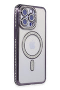 Apple iPhone 15 Pro Max Uyumlu Kılıf Joke Simli Magneticsafe Kılıf - Derin Mor