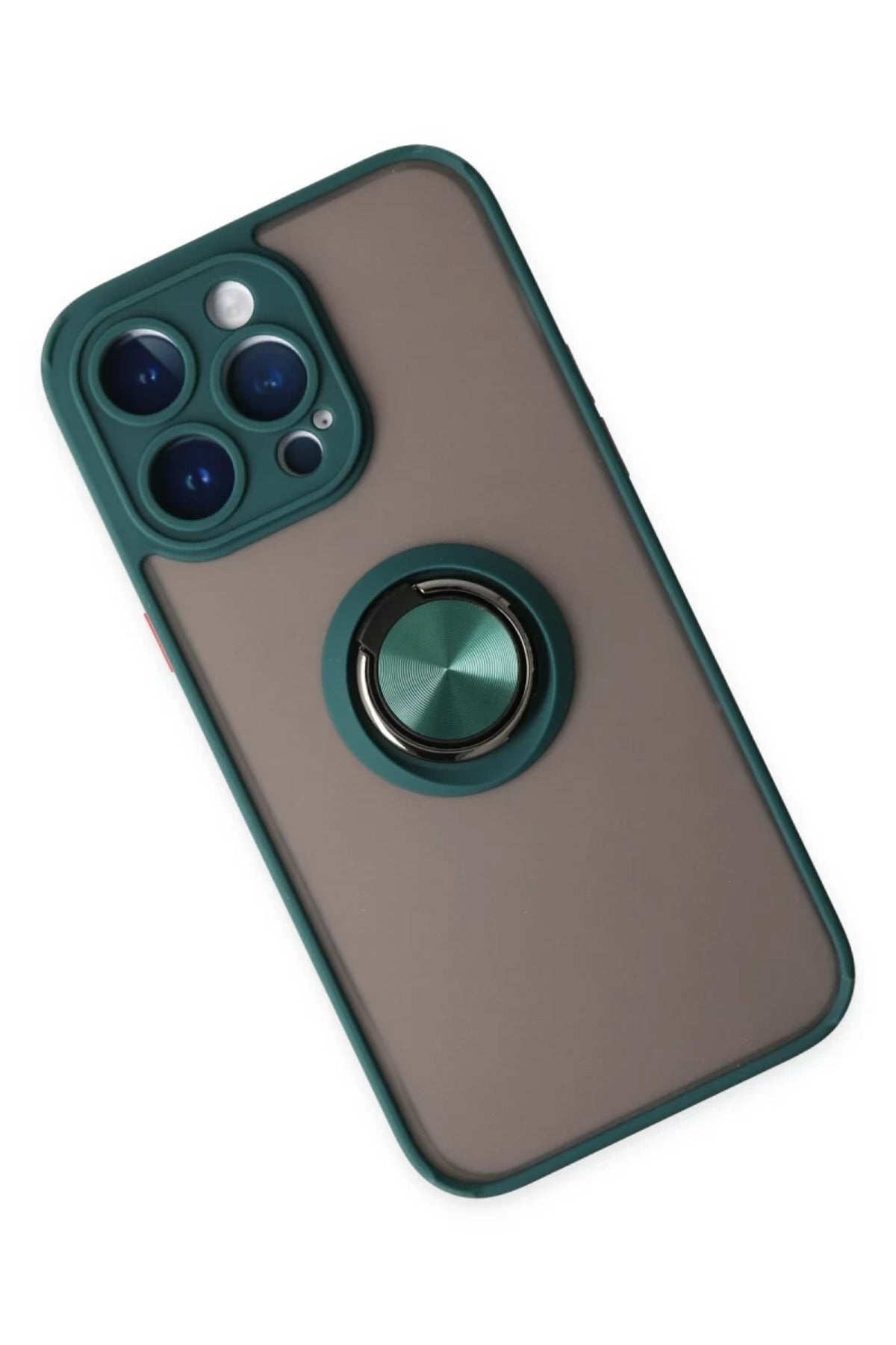 Apple iPhone 14 Pro Max Uyumlu Kılıf Montreal Yüzüklü Silikon Kapak - Yeşil