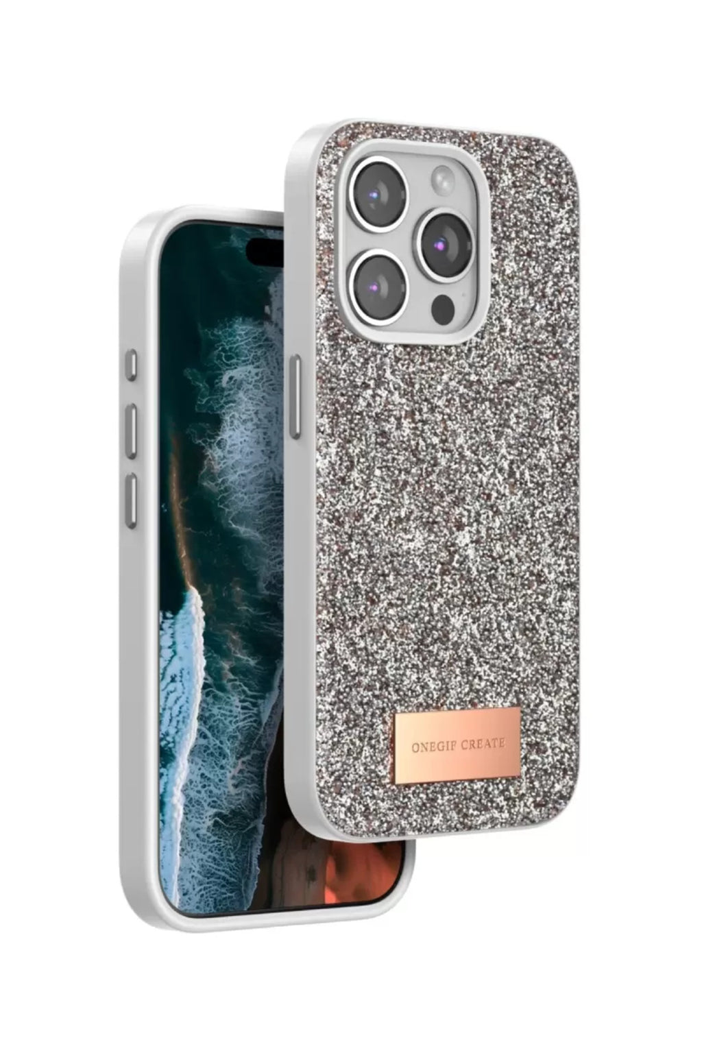 Onegif Apple iPhone 14 Pro Max Uyumlu Bright Simli Kapak - Gold