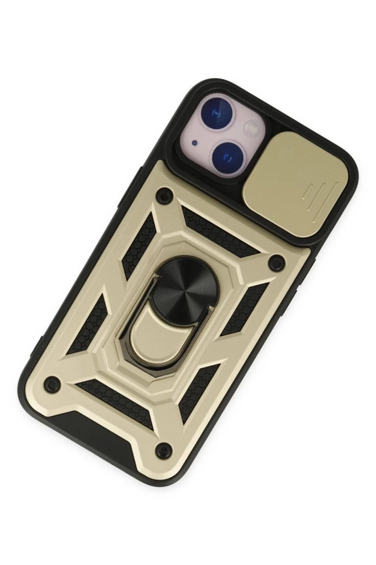 Apple iPhone 14 Uyumlu Kılıf Pars Lens Yüzüklü Silikon - Gold