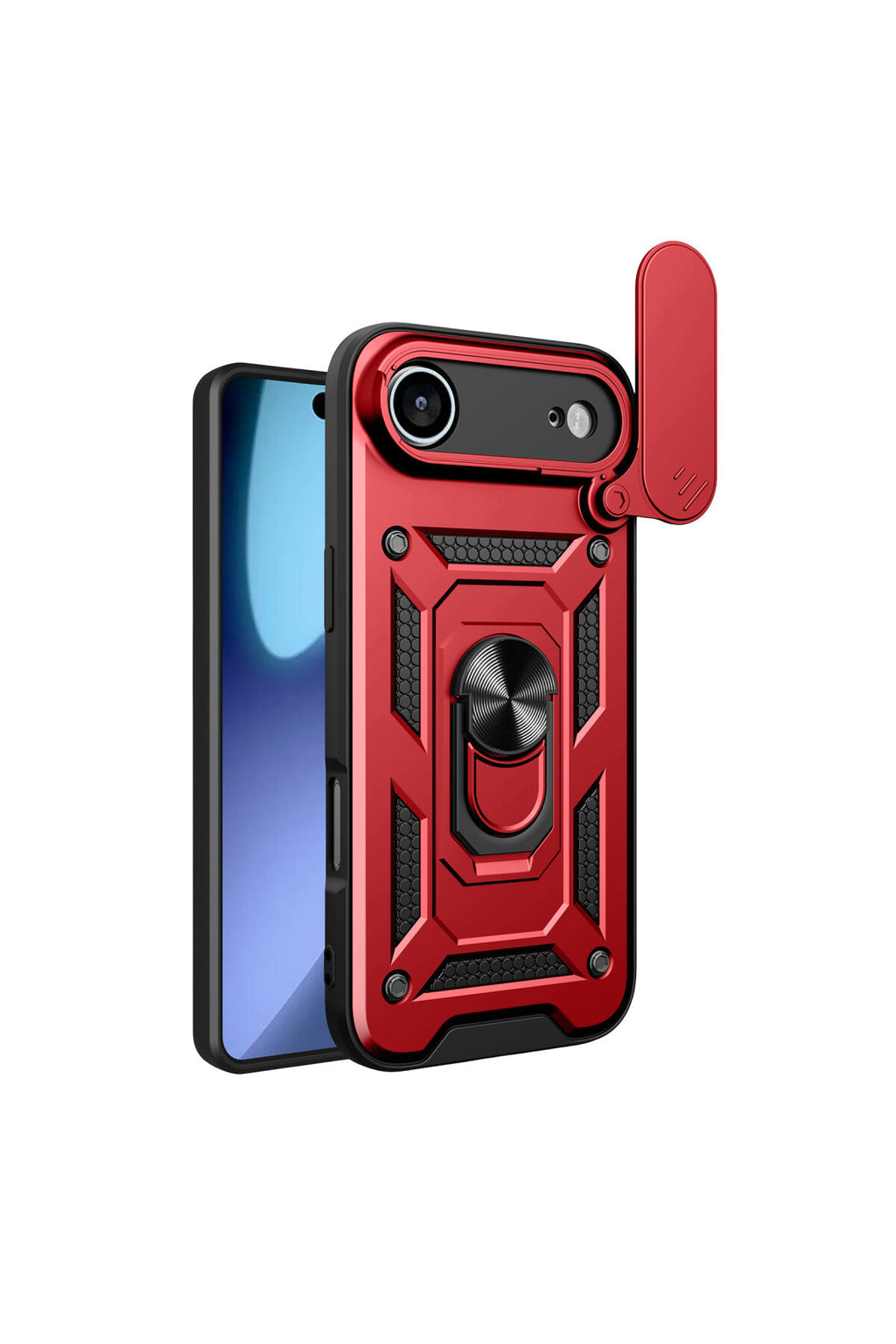 Apple iPhone 17 Air Uyumlu Pars Lens Yüzüklü Silikon - Kırmızı
