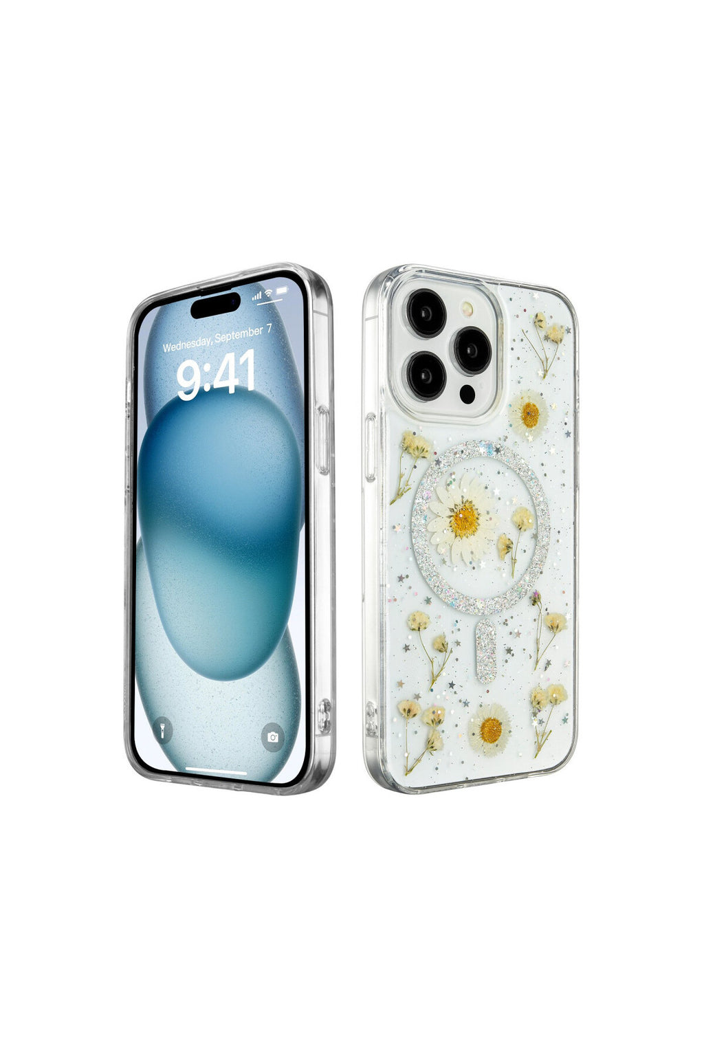 Apple iPhone 14 Pro Uyumlu Kılıf Daisy Simli Magsafe Kapak - Gümüş
